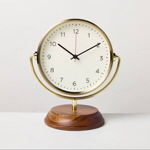 New Brass Table Clock with Wood Base - Hearth & Hand™ with Magnolia